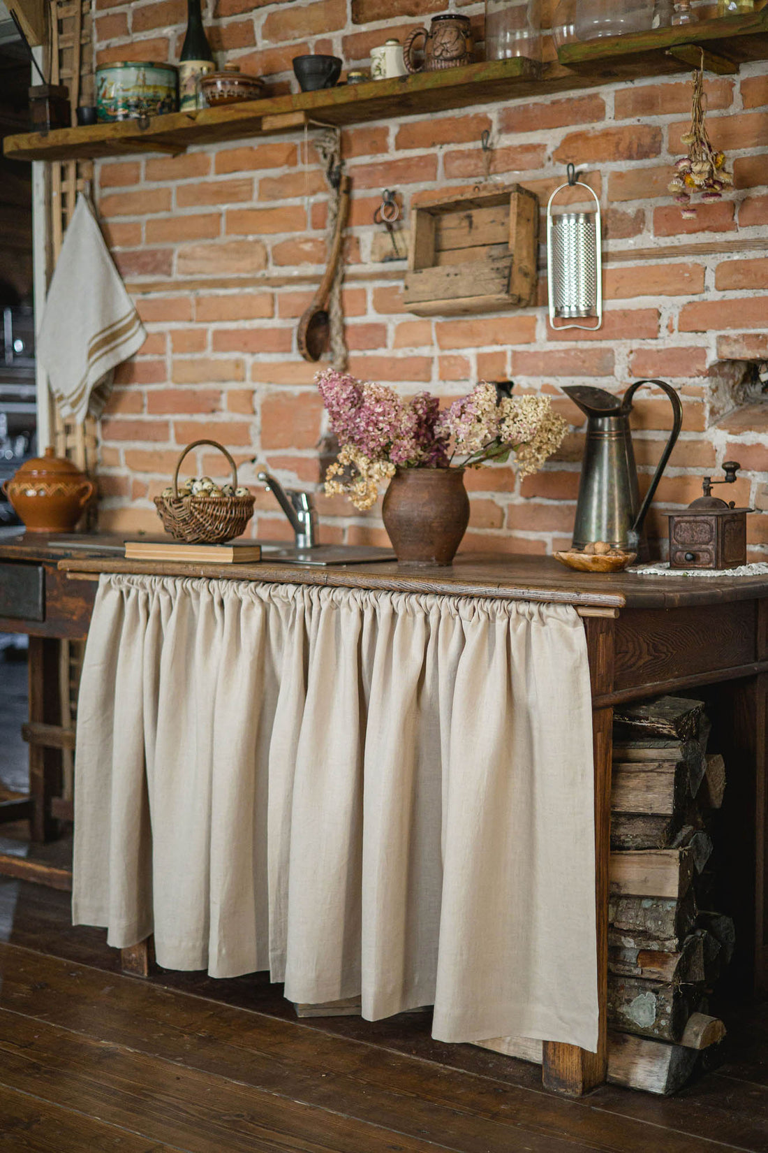 Sand linen cabinet curtain