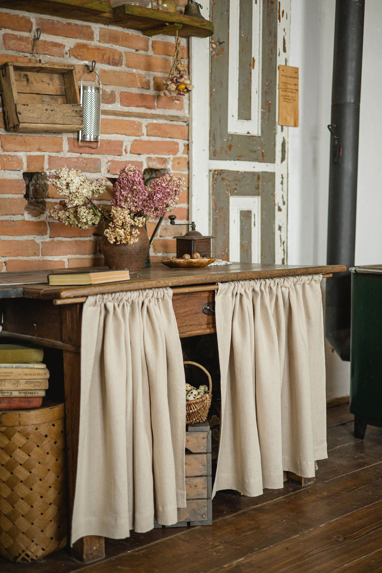 Sand linen cabinet curtain