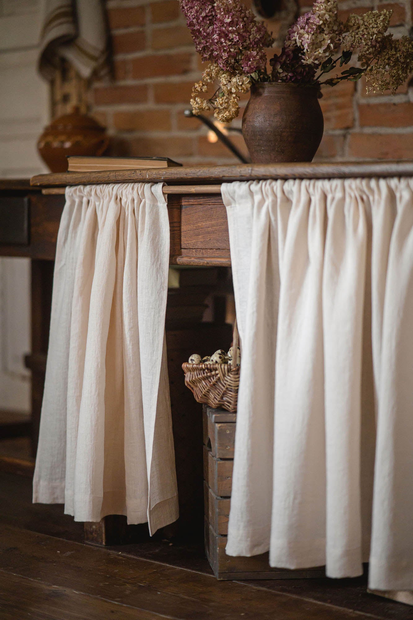 Light cream linen cabinet curtain