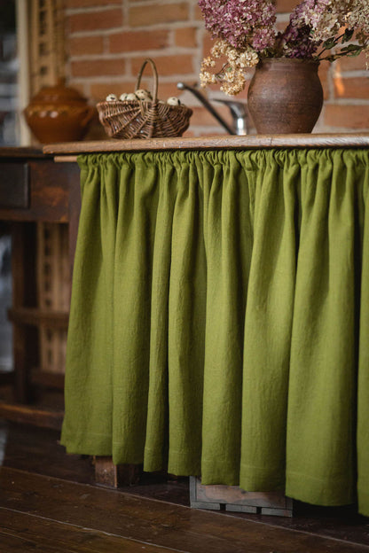 Moss green linen cabinet curtain