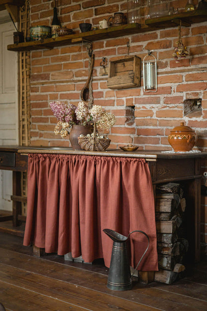 Burnt orange linen cabinet curtain