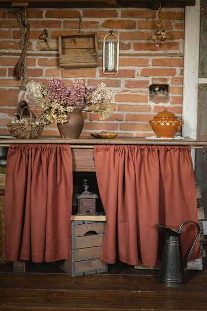 Burnt orange linen cabinet curtain