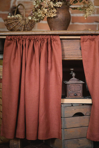 Burnt orange linen cabinet curtain