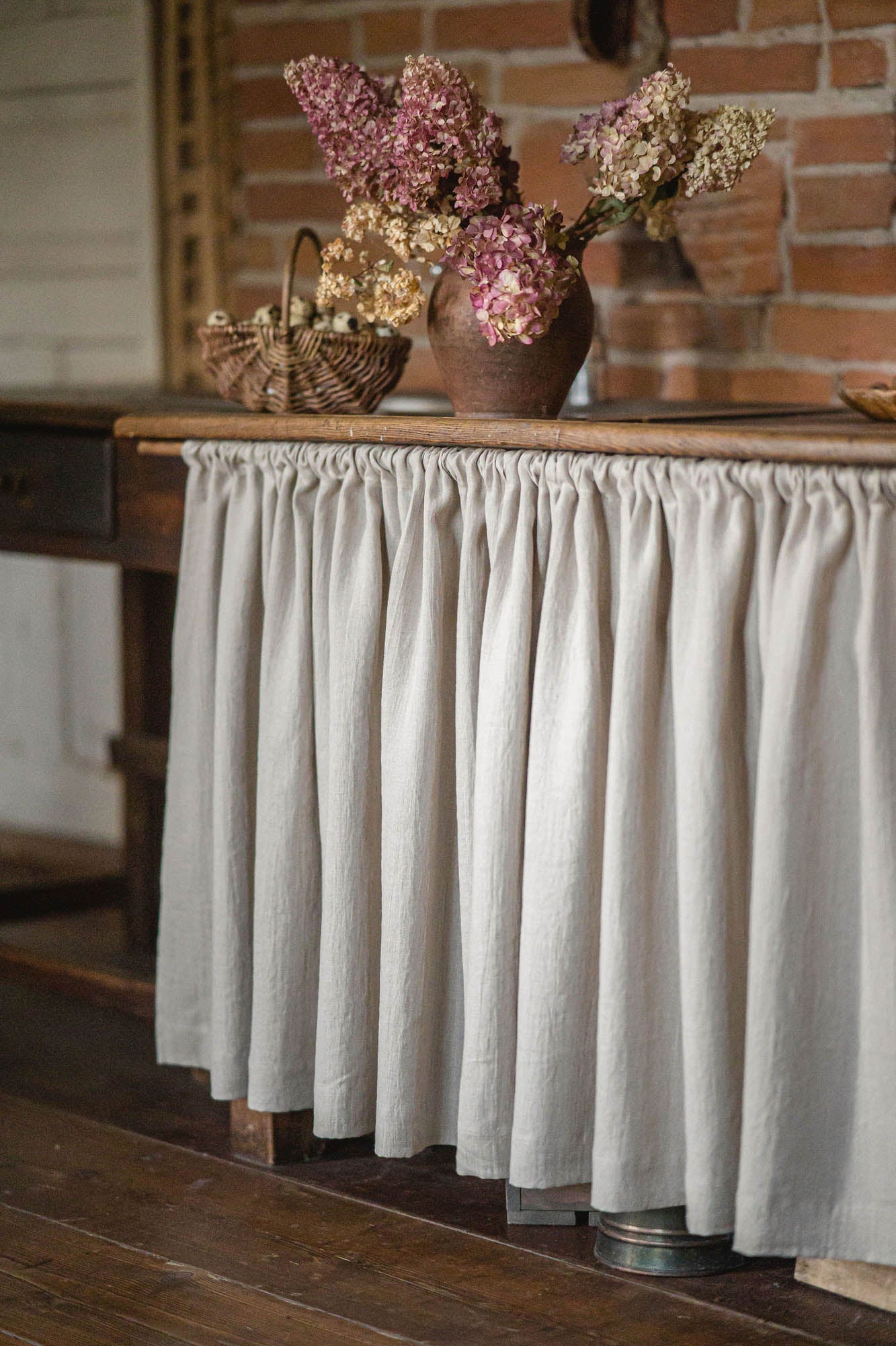 Natural linen cabinet curtain