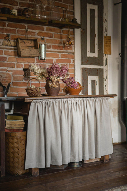 Natural linen cabinet curtain