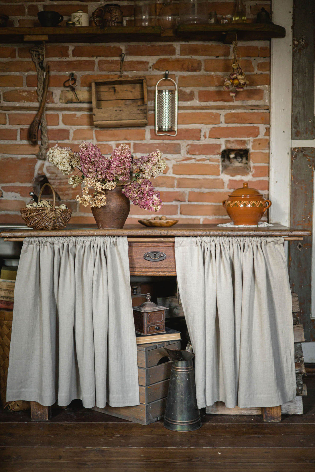Natural linen cabinet curtain