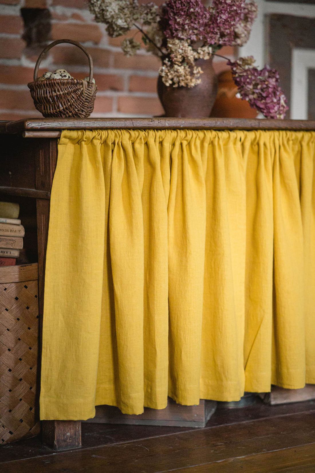 Mimosa yellow linen cabinet curtain