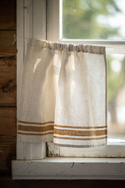 French style linen cafe curtain with golden stripes