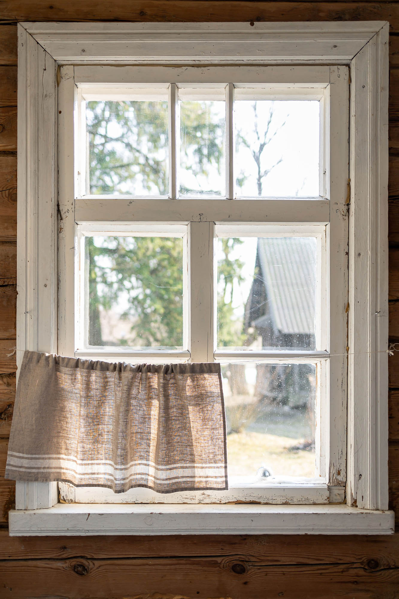 French style linen cafe curtain with natural stripes