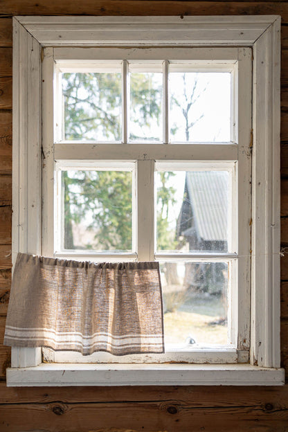 French style linen cafe curtain with natural stripes