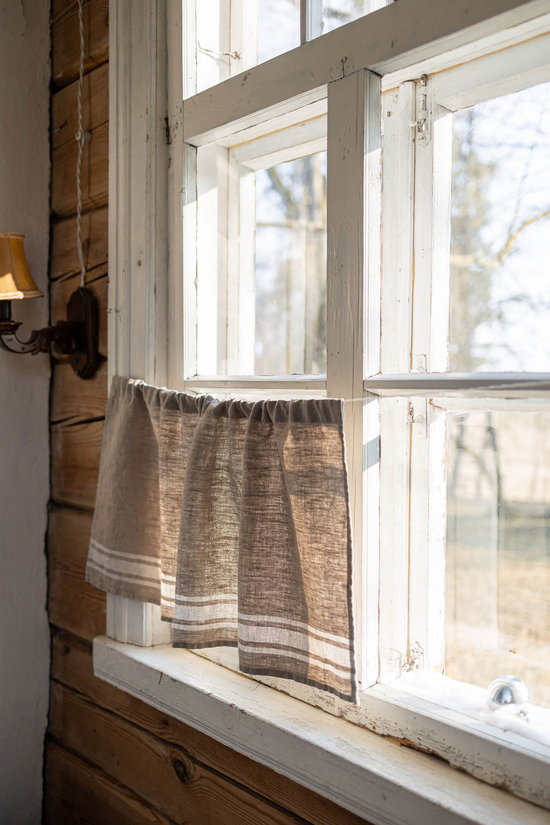 French style linen cafe curtain with natural stripes