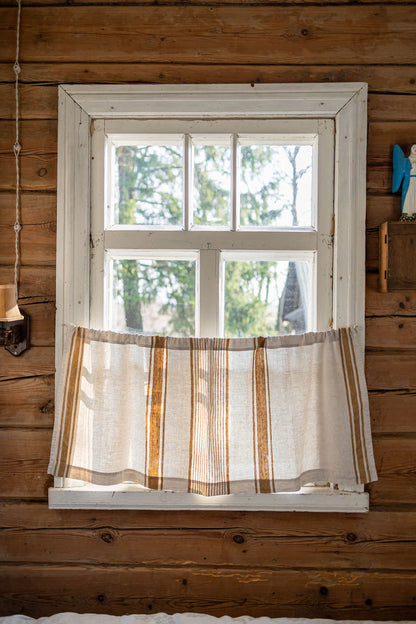 French style linen cafe curtain with classic golden stripes