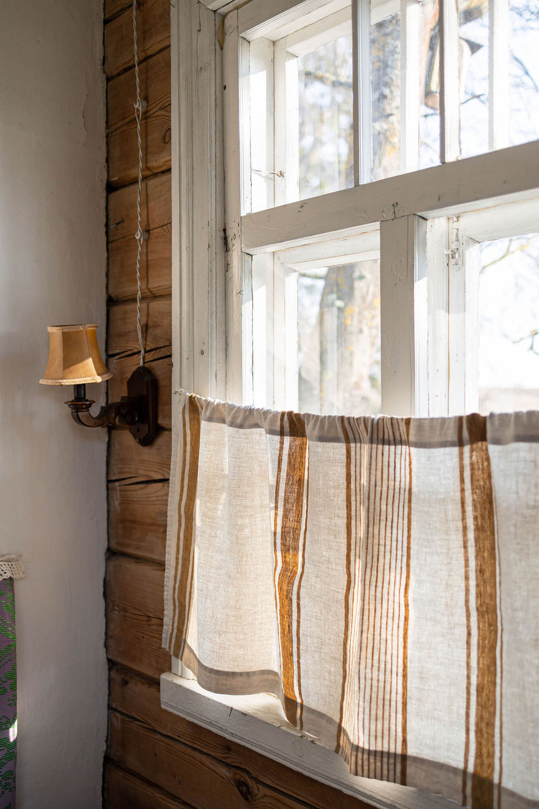 French style linen cafe curtain with classic golden stripes