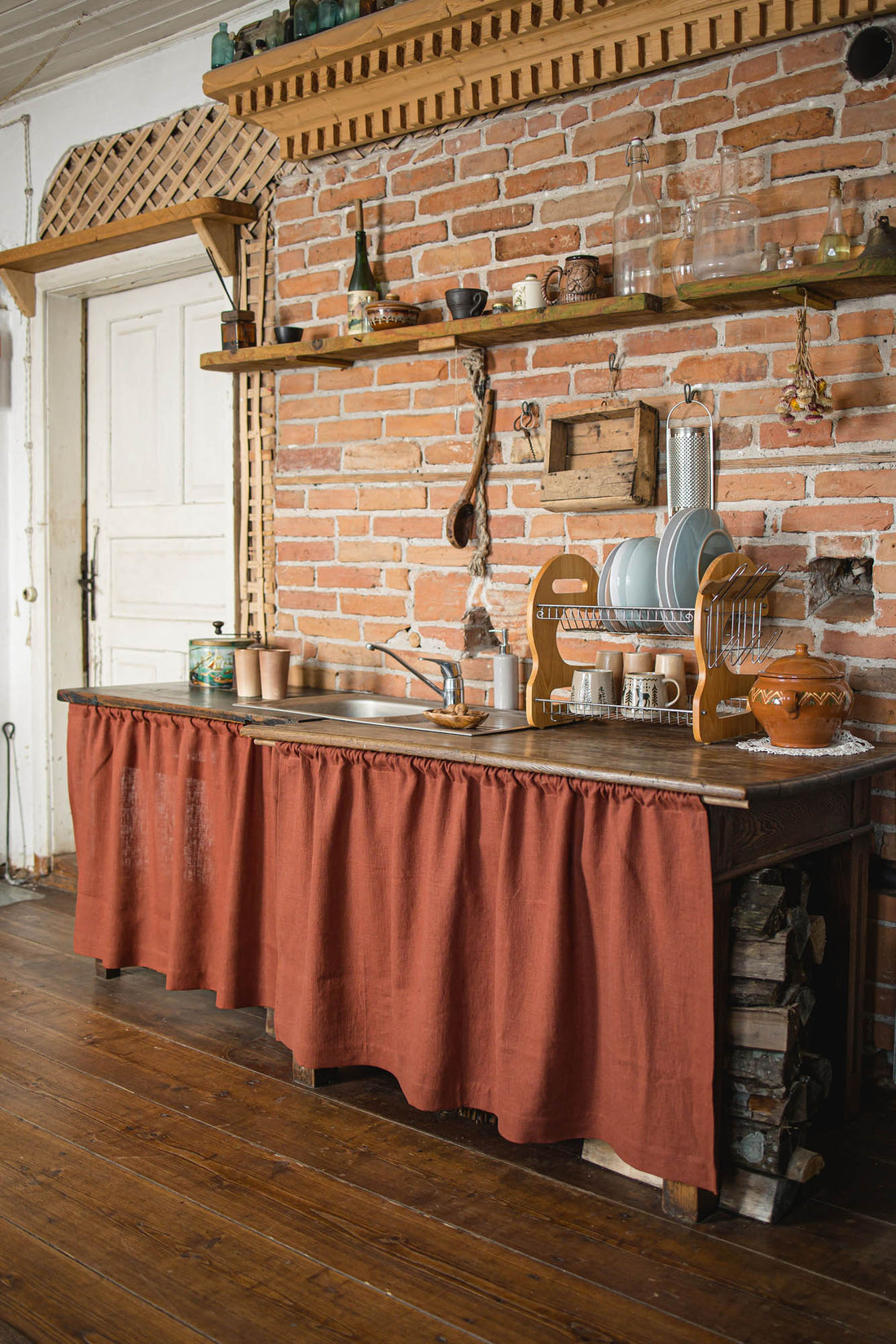 Burnt orange heavyweight linen cabinet curtain