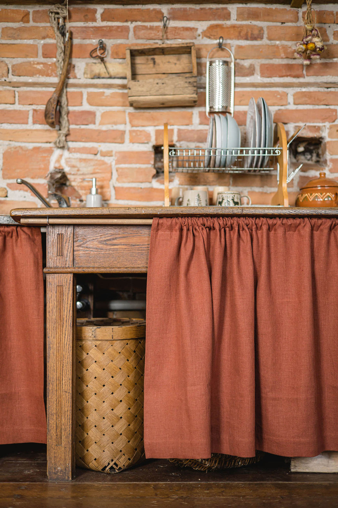 Burnt orange heavyweight linen cabinet curtain