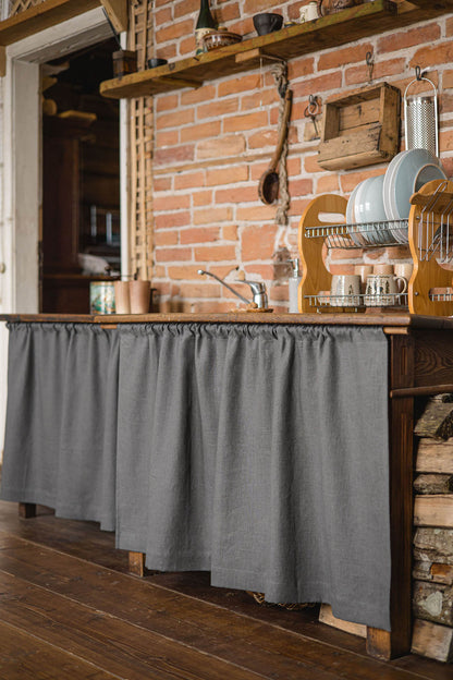Charcoal gray heavyweight linen cabinet curtain