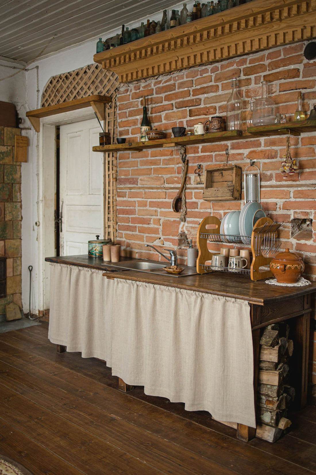 Natural heavyweight linen cabinet curtain