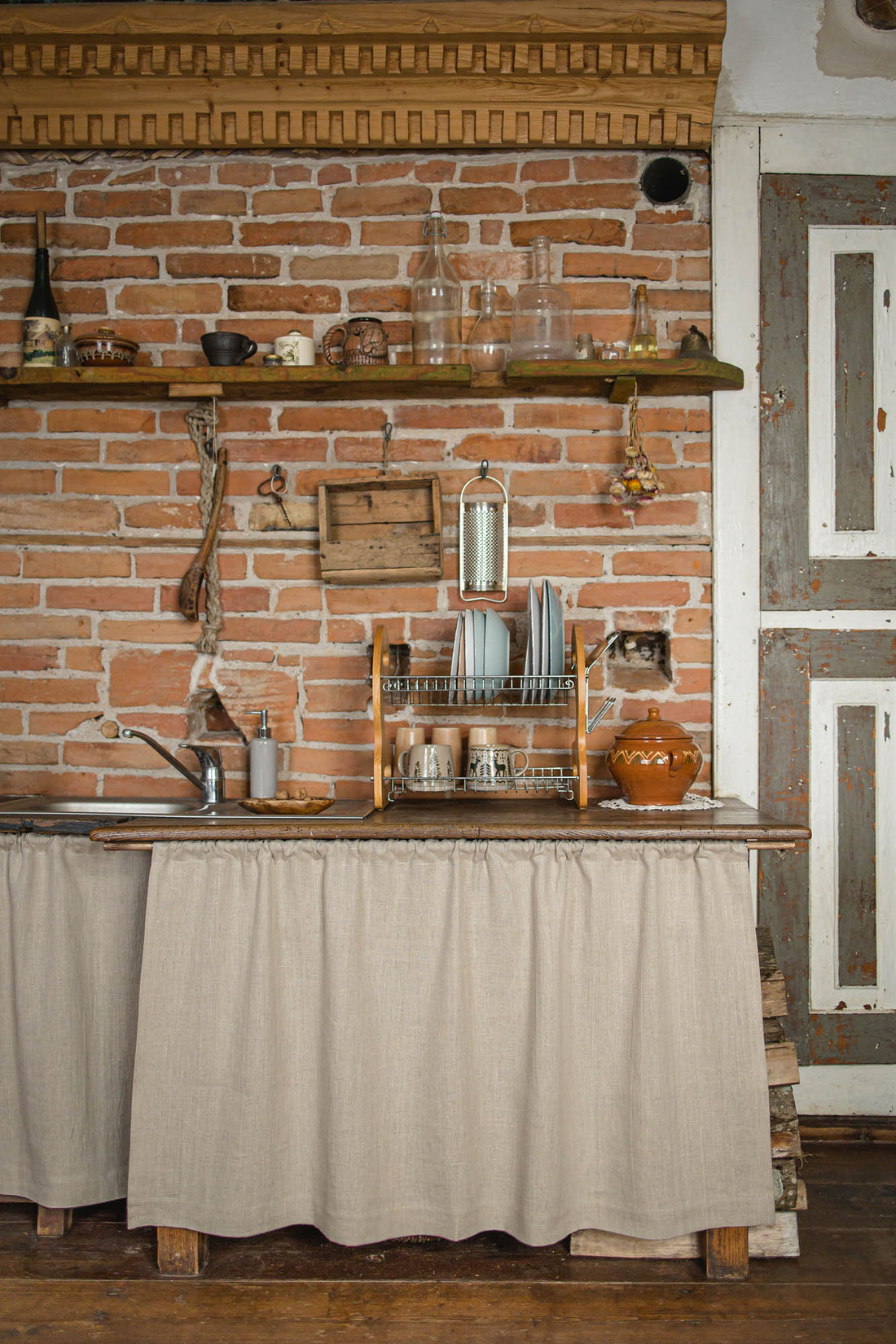 Natural heavyweight linen cabinet curtain