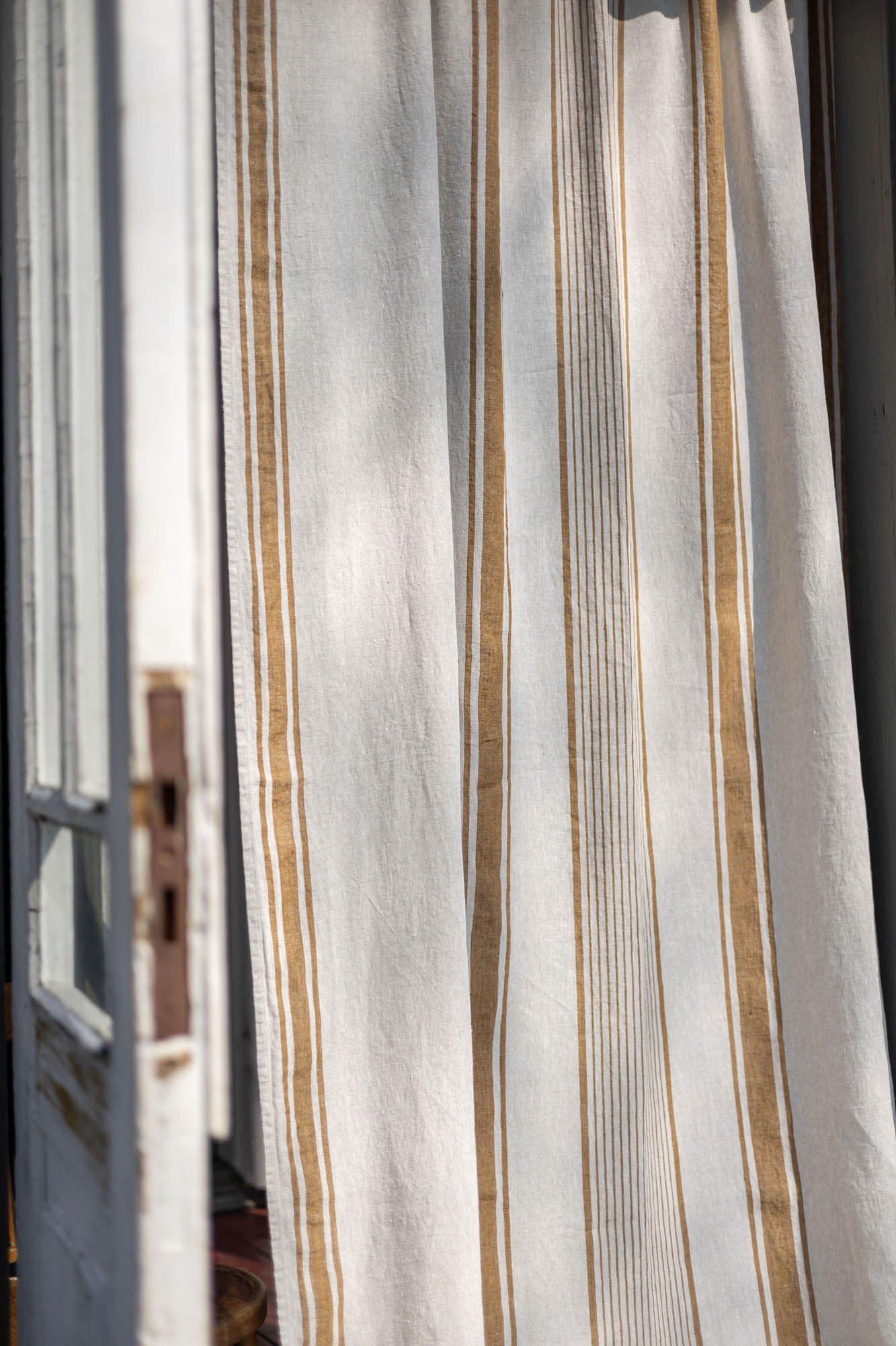 French style linen curtain with golden stripes