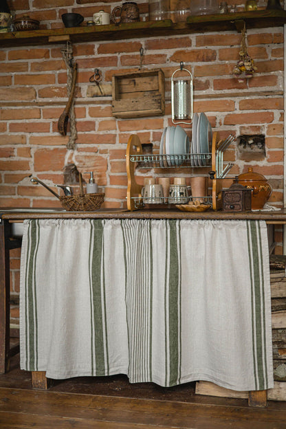 French style linen cabinet curtain with classic green stripes