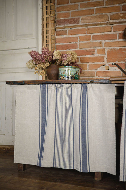 French style linen cabinet curtain with classic blue stripes