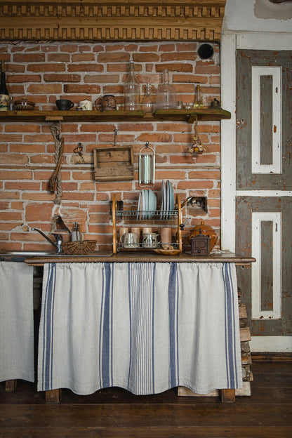 French style linen cabinet curtain with classic blue stripes