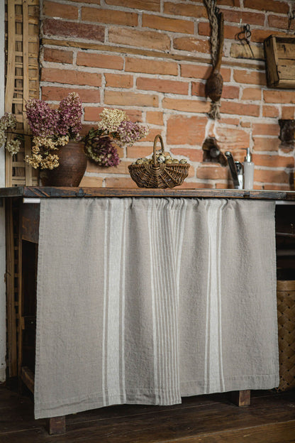 French style linen cabinet curtain with classic natural stripes
