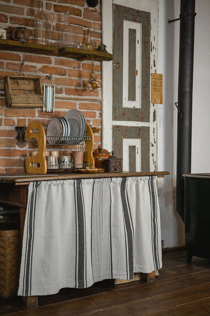 French style linen cabinet curtain with classic black stripes