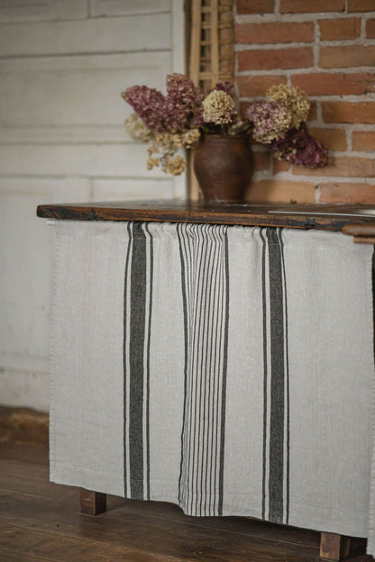 French style linen cabinet curtain with classic black stripes