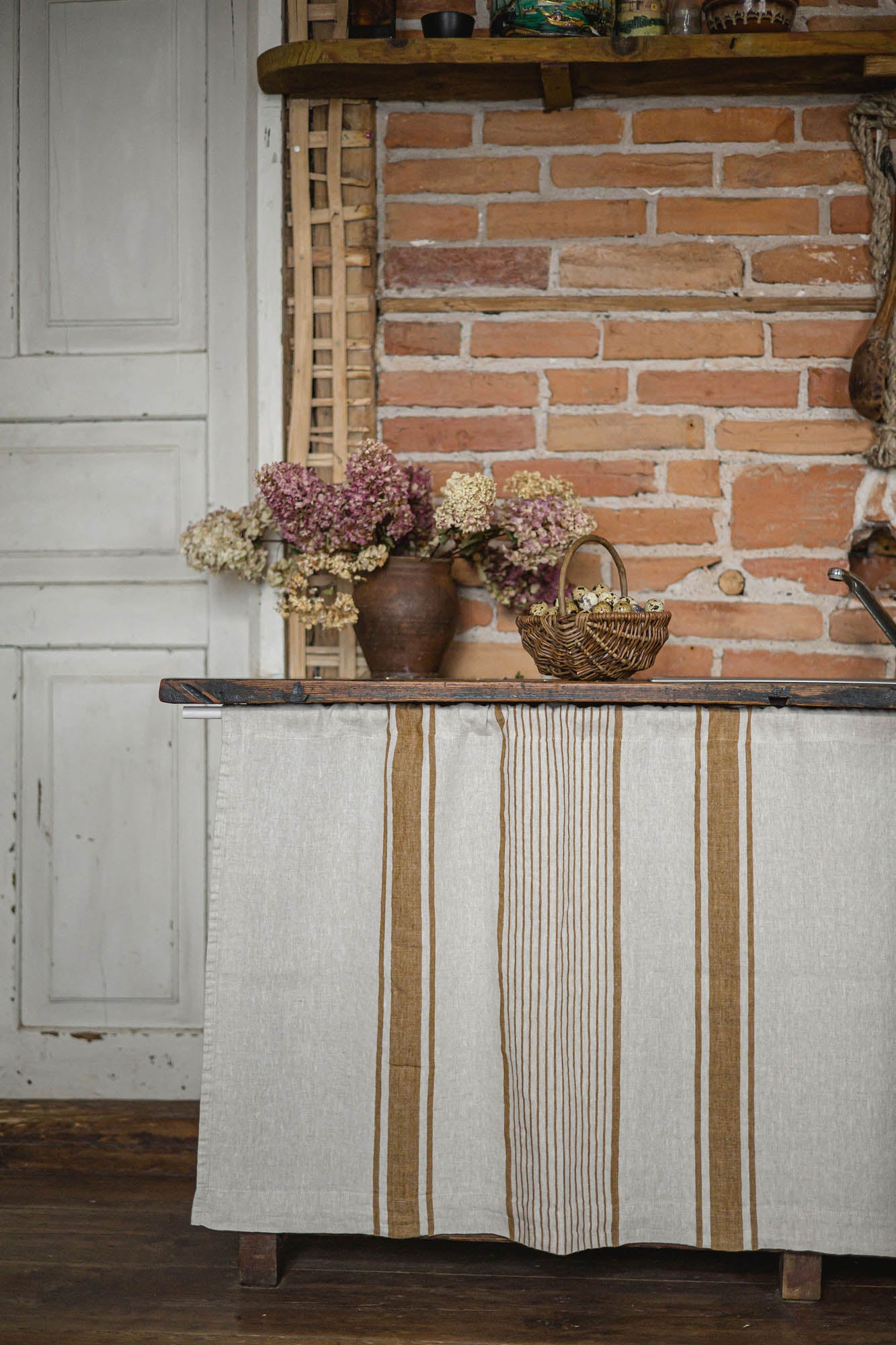 French style linen cabinet curtain with classic golden stripes