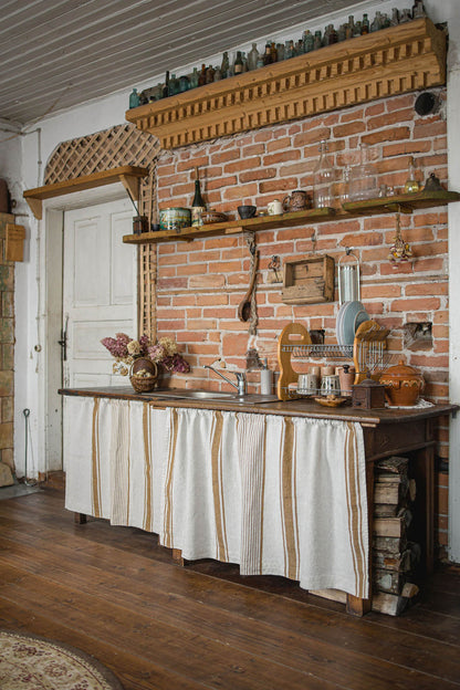 French style linen cabinet curtain with classic golden stripes