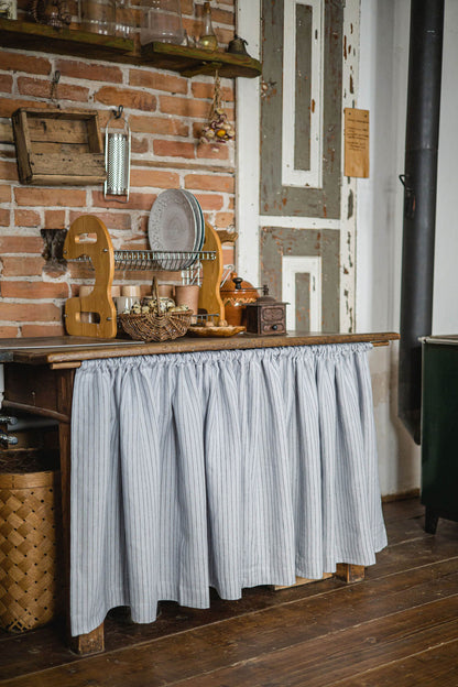 Grey with black stripes linen cabinet curtain
