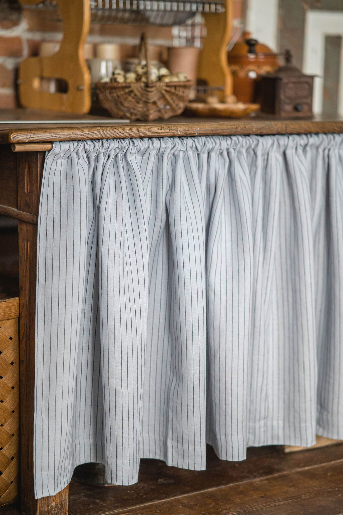 Grey with black stripes linen cabinet curtain