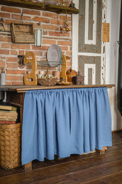 Denim blue linen cabinet curtain