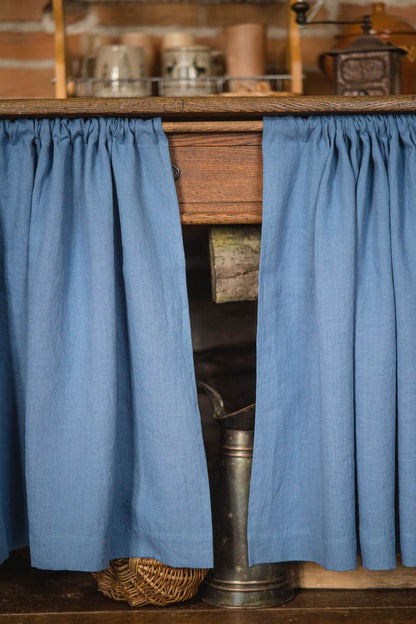 Denim blue linen cabinet curtain