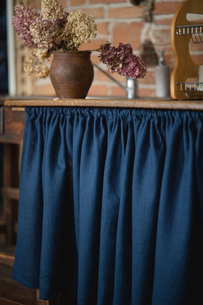 Midnight blue linen cabinet curtain