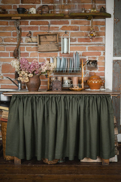 Forest green linen cabinet curtain