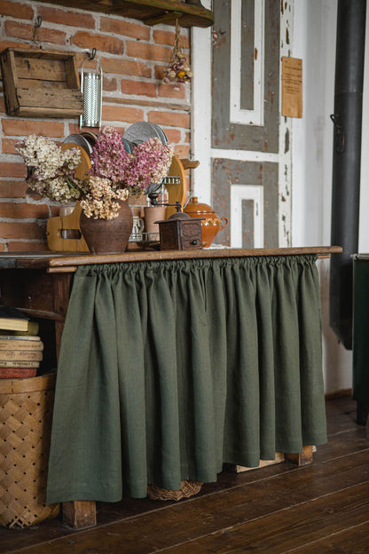Forest green linen cabinet curtain