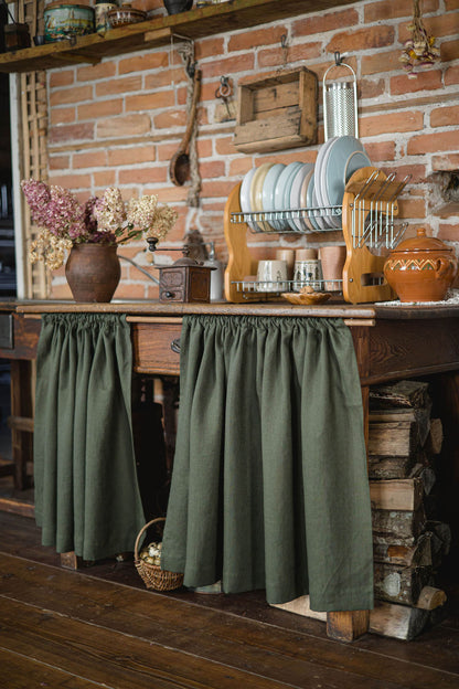 Forest green linen cabinet curtain