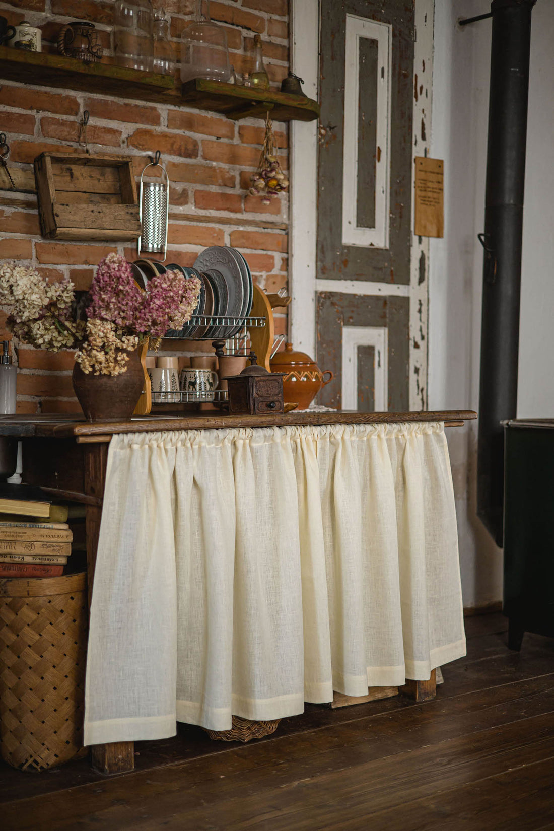 Vanilla yellow linen cabinet curtain