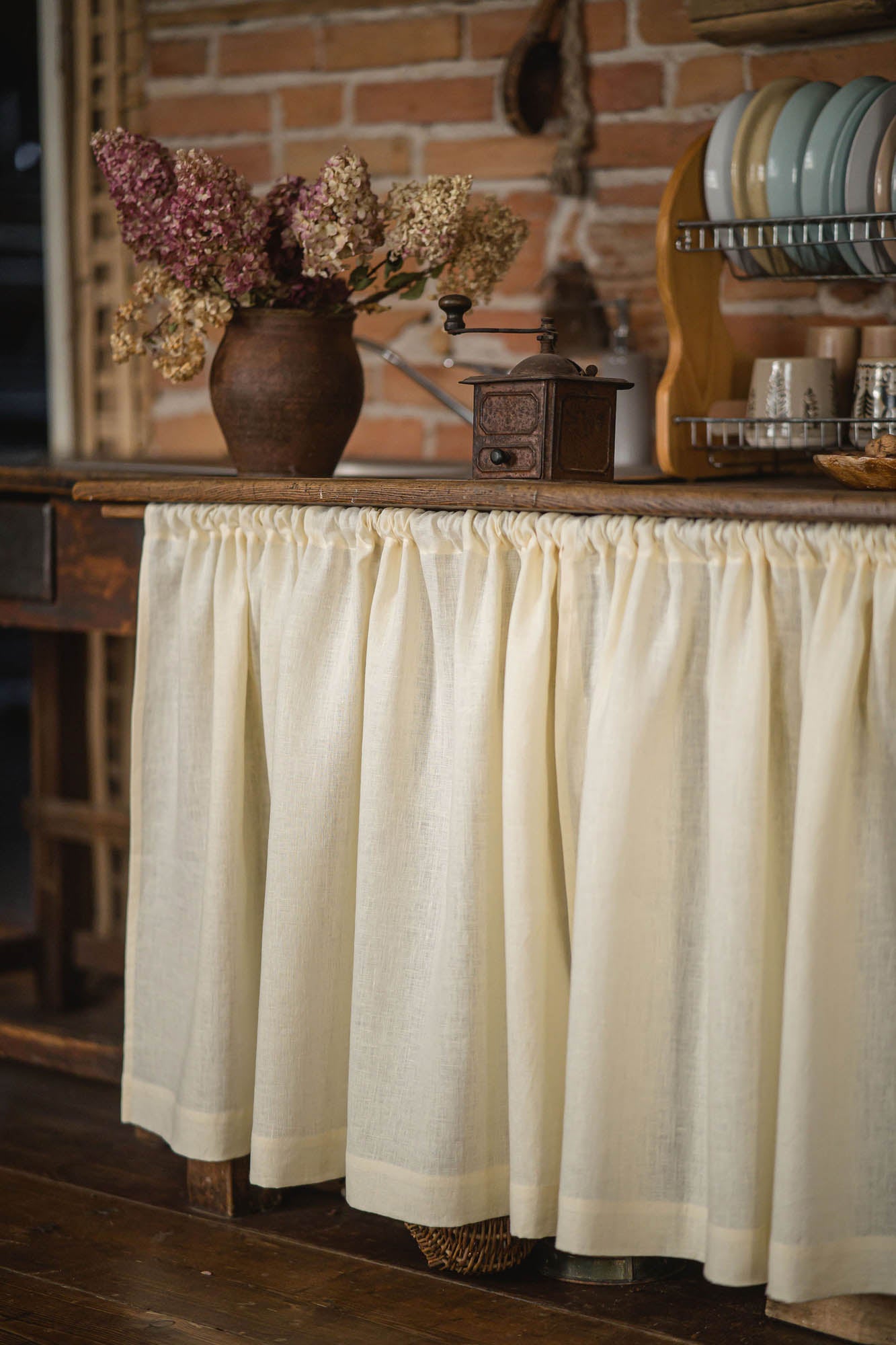 Vanilla yellow linen cabinet curtain