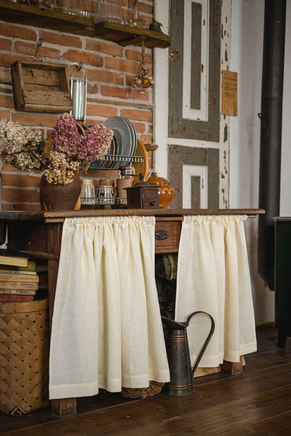 Vanilla yellow linen cabinet curtain