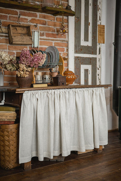 White with black stripes linen cabinet curtain