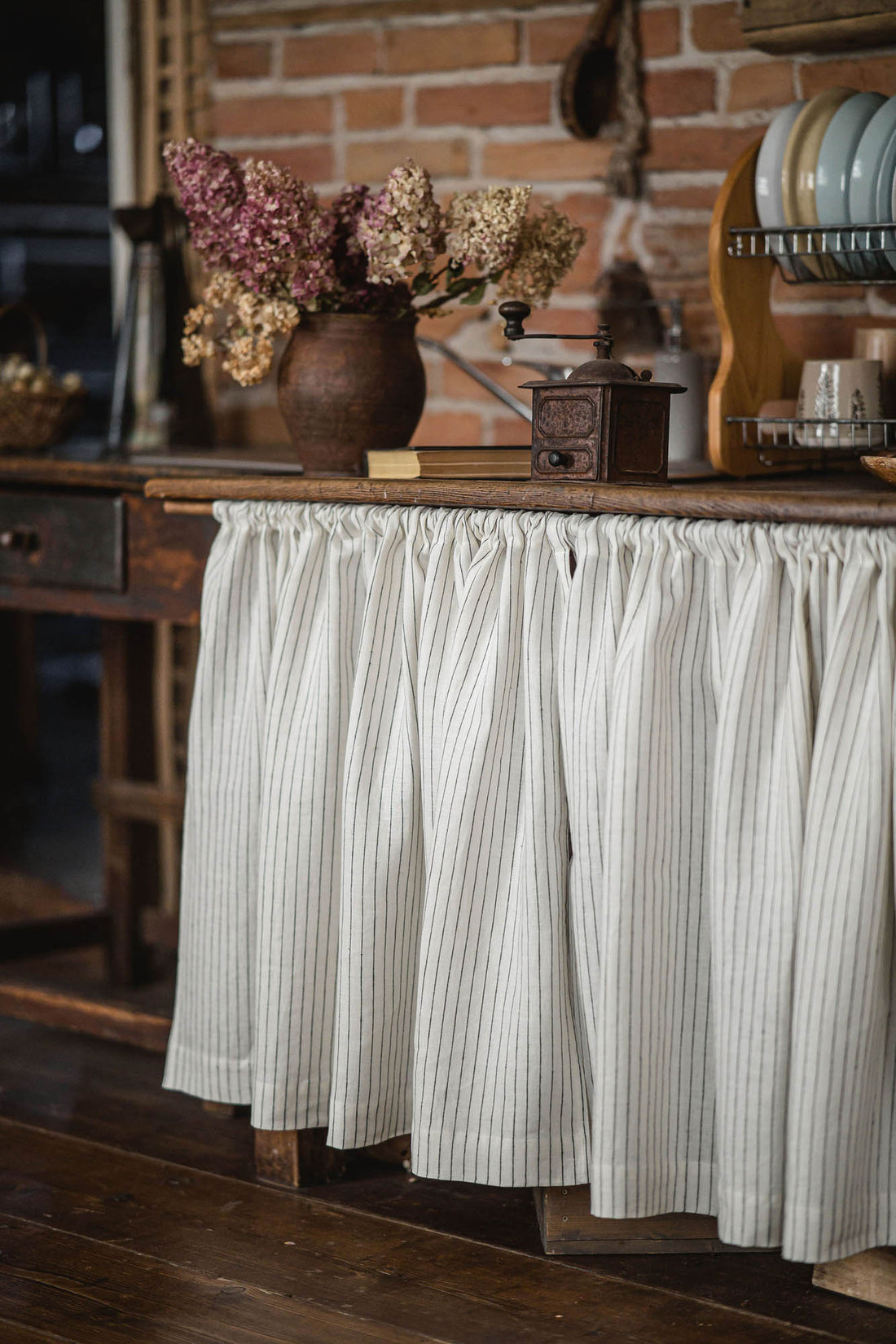 White with black stripes linen cabinet curtain