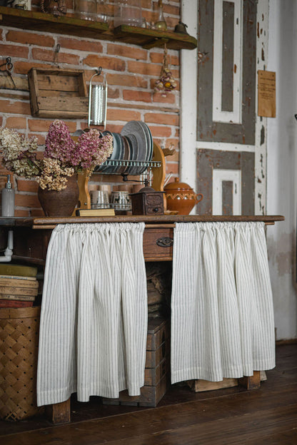 White with black stripes linen cabinet curtain