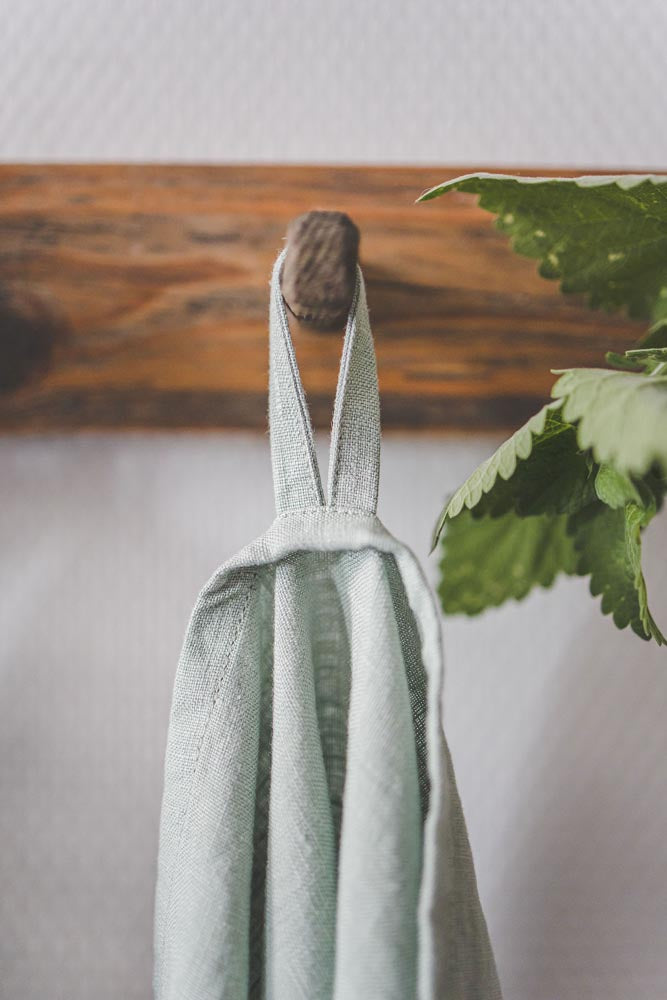 Frosty green linen tea towels - set of 2