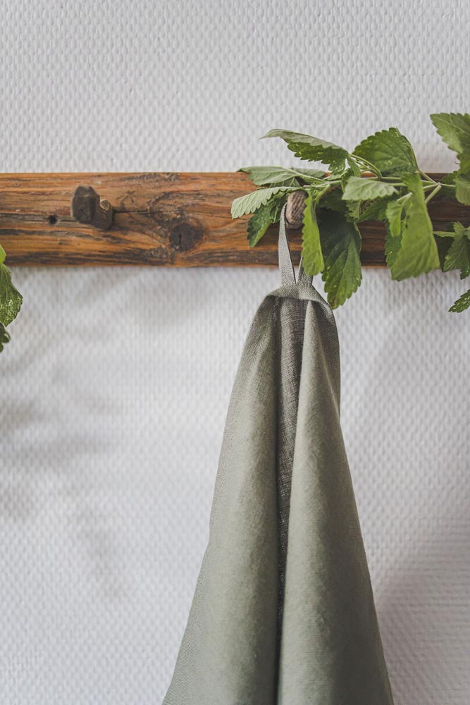 Gray green linen tea towels - set of 2