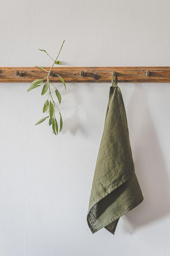 Forest green linen tea towels - set of 2