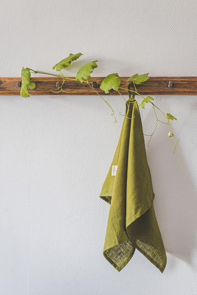 Moss green linen tea towels - set of 2