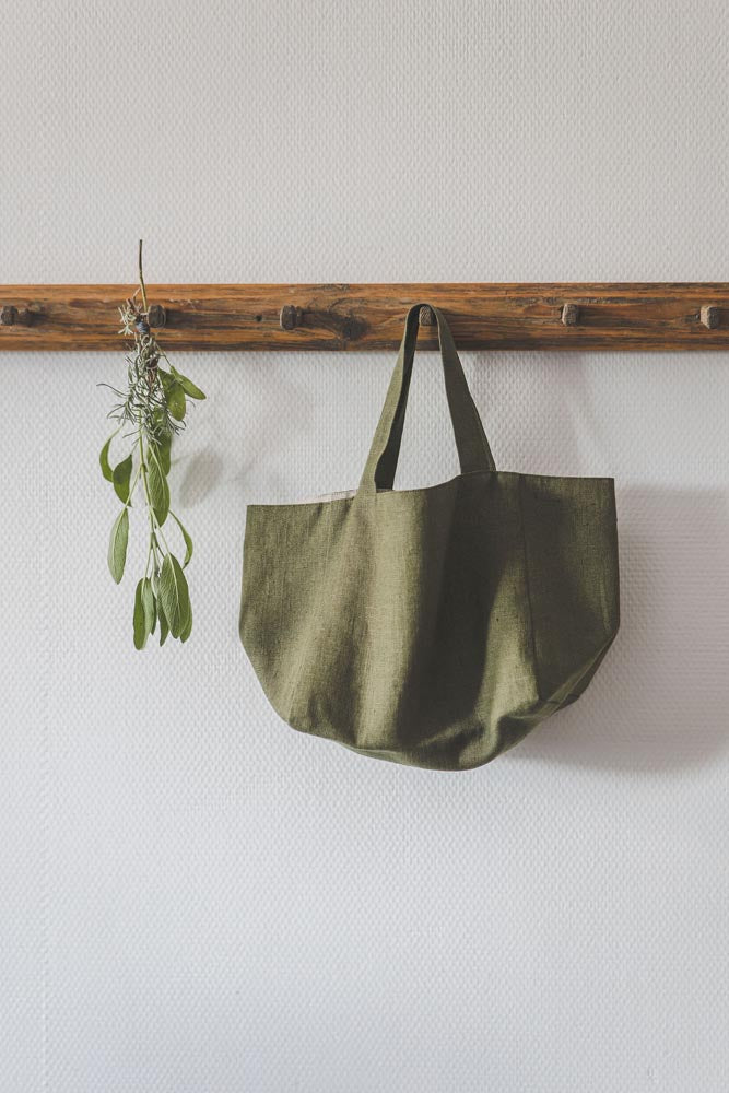 Forest green linen handbag